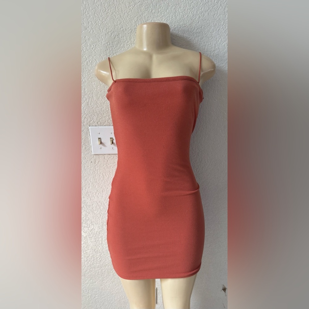 OOTDFash Rust Orange Spaghetti Strap Midi Dress party cocktail